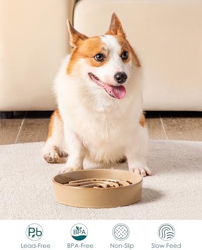 vancasso Slow Feeder Dog Bowl, 1.5 Cup Ceramic Slow Feeding Food Dish for Small and Medium Breed, Puzzle Dog Food Bowl for Fast Eater, Brown - Image 5