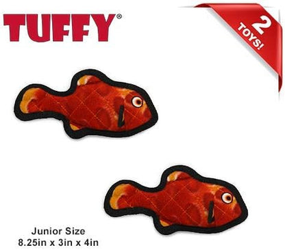 TUFFY - World's Tuffest Soft Dog Toy - Ocean- Squeakers - Multiple Layers. Made Durable, Strong & Tough. Interactive Play (Tug, Toss & Fetch). Machine Washable & Floats. (Fish Red, Jr 2 Pack)