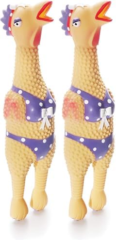 Outward Hound by Charming Pet Squawkers Henrietta Latex Squeaky Rubber Chicken Dog Toy, Funny Interactive Holiday Toy for Dogs, Small Size (Pack of 2) by OutwardHound