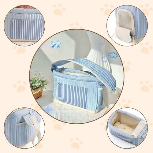 Stylish Quilted Dog Sling Carrier – Hands-Free Pet Shoulder Bag for Small Dogs & Cats, Breathable & Secure Travel Tote up to 12 lbs, Blue - Image 2