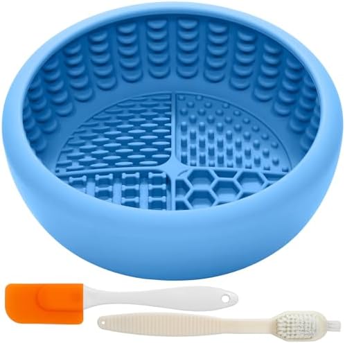 Dog Lick Bowl with Brush and Scraper, Anxiety Relief Lick Mat for Dogs, Non-Slip Freeze Licking Bowl Enrichment Puzzle Feeder for Distraction, BPA Free Silicone, Dishwasher Safe by KASBAH