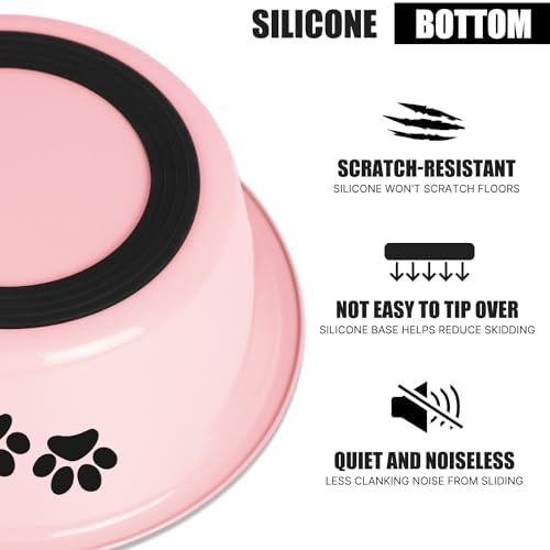 Stainless Steel Dog Bowls, Nonslip Rubber Bottom No Spill Proof Skid Metal Insulated Dog Bowls for Large Medium Small Breed Dogs (Pink, 8.5 Cups/71 OZ) - Image 4