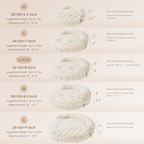 EHEYCIGA Soft Cat Couch Bed for Indoor Cats, Fluffy Small Dog Bed with Removable Washable Cover, Bolster Pet Sofa, Waterproof and Non-Slip, 24" x 24"x 7", Cream - Image 2