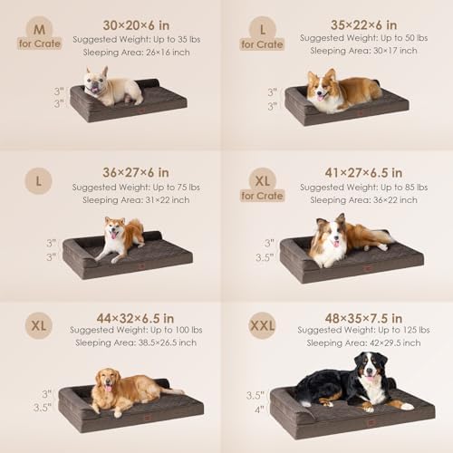 EHEYCIGA Memory Foam Dog Bed Large Size Dogs, Orthopedic Dog Bed Large with Washable Removable Cover, Waterproof Pet Sofa Couch with Nonskid Bottom, 36x27x6, Brown - Image 2