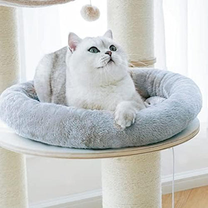 SHENGOCASE 18“ Fluffy Faux Fur Cat Tree Tower Replacement Bed Cushion Pillow with Hook Tapes, Round Donut Cuddler Cat Dog Bed for Desk Table - Image 5