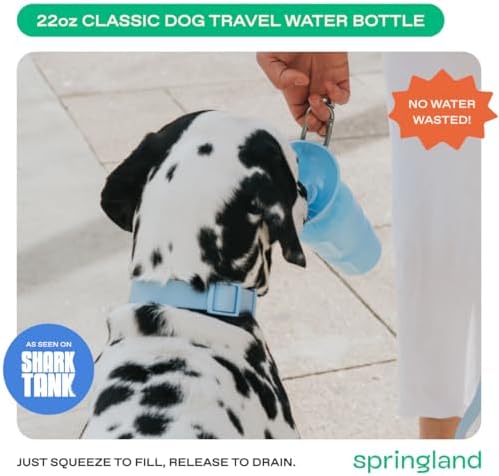 Springer Dog Water Bottle | Portable Travel Drinking Feeder Dispenser for Dogs & Puppies | As Seen on Shark Tank | Leak-Proof Bowl | BPA-Free | Outdoor Walking, Hiking & Travel | 22oz Blue - Image 2