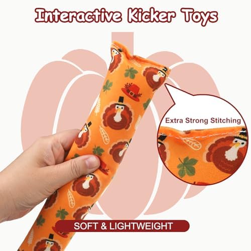 KOOLTAIL Cat Catnip Toys for Thanksgiving, 3 Pack Durable Soft Kicker Toy Filled with Natural Catnip, Interactive Bite Resistant Chew Teeth Cleaning Gift for Indoor Cats Kitten - Image 6