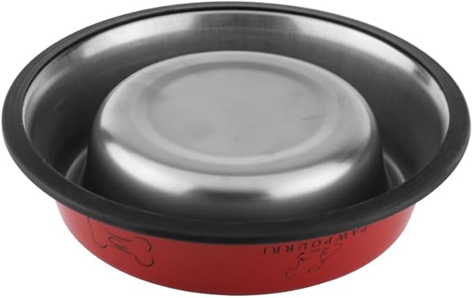 Printed Bowl 23.6 fl oz Anti-Skid Food and Water Dog Bowl | Stainless Steel Bowl for Dogs and Cats | Dog Water and Food Bowl | Dog Feeding Bowl (Red)