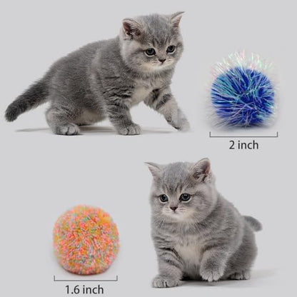 14-Pack Cat Toys Balls - No Bells Quiet Interactive Toys, Soft Pom Poms & Sparkle Balls for Kittens & Adult Cats, Safe for Batting Chasing (7 Sparkle Fuzzy Balls+ 7 Yarn Balls) - Image 6