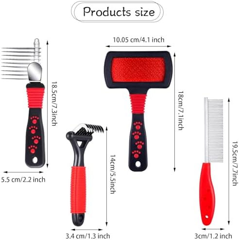 Patelai 4 Pcs Dog Dematting Comb, Red and Black Classic Grooming Set - Image 2