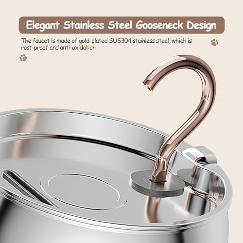 2.5L/84oz Gooseneck Cat Water Fountain Stainless Steel Ultra-Quiet - Image 3