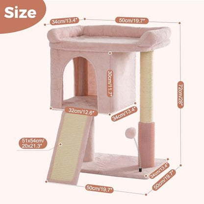Cute Cat Tree 28” Pink Cat Tower with Top Large Bed 20x13” - Image 2