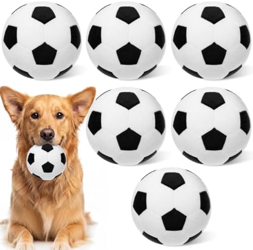 Blueweenly 6 Pcs Stuffed Soccer Ball Dog Toys, 4 Inch Squeaky Football Dog Toys, Soft Interactive Chew Indoor Outdoor Playing Supply for Small Medium Large Pet Rolling Tossing Chasing Games, White by Blueweenly