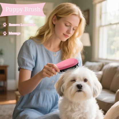 Comma-Shaped Small Dog Brush, Puppy Essentials (Pink) - Image 6
