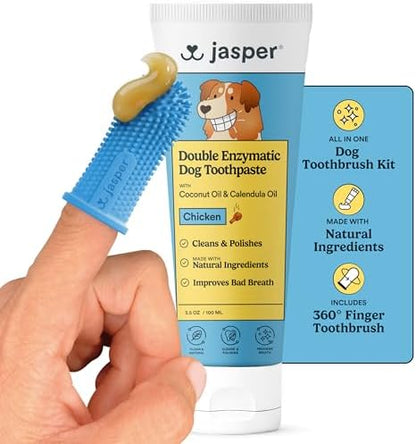 Jasper Dog Tooth Brushing Kit and Dog Toothpaste (Chicken) Kit 360 by OralWellnessforPets