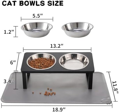 Summark 2Pack Elevated Cat Bowls with Food Mat,15°Tilted Stand Anti Vomiting Raised Cat Dishes for Food and Water,2 Stainless Steel Bowls for Cats and Puppy,Black - Image 5