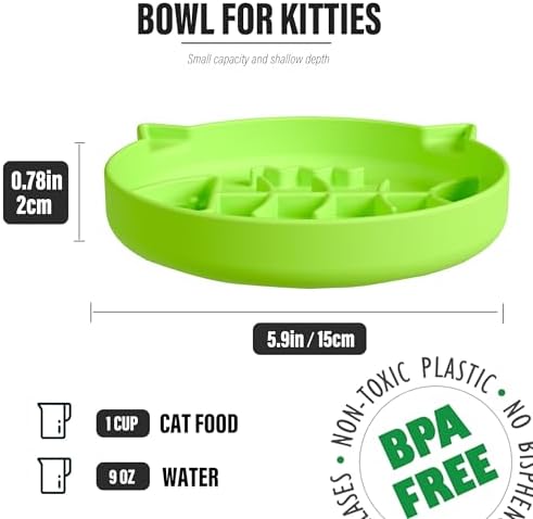 Silicone Cat Slow Feeder Bowl With Suction Cups - Interactive Puzzle Toy to Reduce Overeating in Kitty (Green, 1 Cup) - Image 2