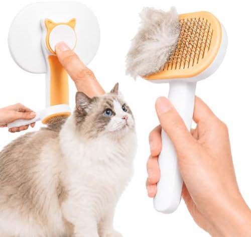 Cat Deshedding Tool, Self Cleaning Cat Deshedder, Medium & Long Hair, White by Unknown