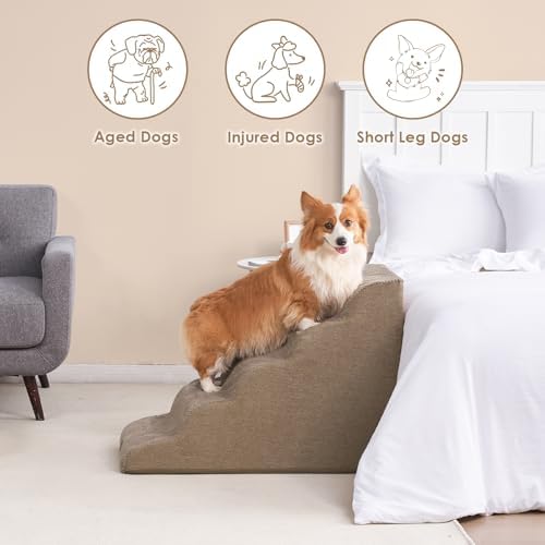 EHEYCIGA Curved Dog Stairs Ramp, 5-Step Extra Wide High Beds, Dog Steps - Image 5