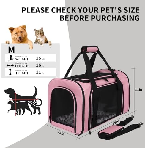 Carriers Soft-Sided Pet Carrier Pink for Medium Large Cats Dogs Undertake 35Lbs,Ventilated Mesh Windows,Top Load Cat Carrier with Airline Approved(X-Large,Pink) - Image 4