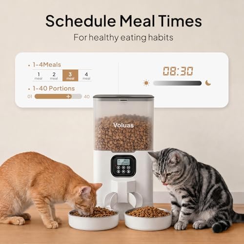 VOLUAS Automatic Cat Feeder for Two Cats with Dual Stainless Bowls, 6L - Image 2