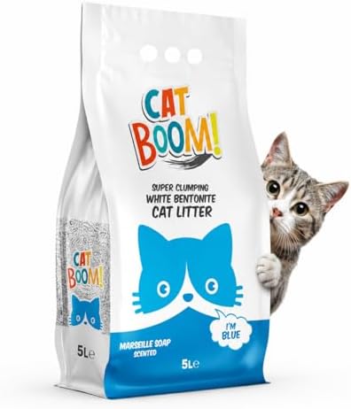 CatBoom Premium White Bentonite Clumping Clay Cat Litter Marseille Soap| Super Absorbent Fine Granule Kitty Supplies | 99.5% Dust Free Multi-Cat Formula | Low Tracking Paw-Friendly 9.3 lb by MakroFood