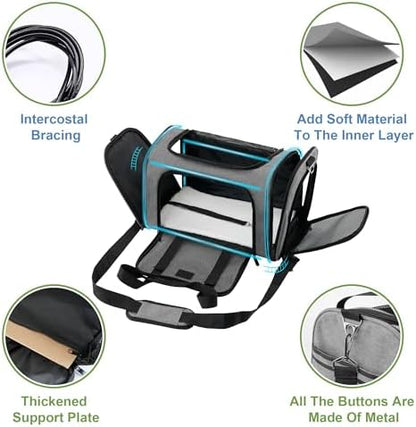 Soundy Large Cat Carrier Dog Carrier Under 25 Lbs,Collapsible Ventilated Portable Pet Bag with Soft Sided Breathable Mesh for Long Car Trips Maxi Load 2 Kittens or Small, Medium Dog (Large Grey) - Image 3
