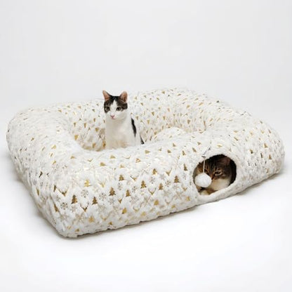 Extra Large Cat Tunnel Bed for Indoor Cats with Warm Mat, Cat Toys Cave Dount Tube for Xmas Decor White by Unknown