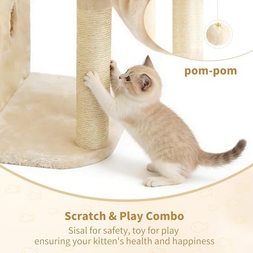 Heybly 25.6" Cat Tree for Large Cats with Big Perch & Dual Condos HCT204SM - Image 7