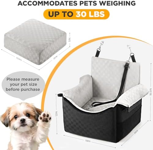 BONTHEE Elevated Dog Car Seat for Small Medium Dogs Under 30 lbs, Memory Foam Elevated Booster Seat with Headrests Support, Travel-Safe Car Bed with Detachable Washable Cover & Safety Belt - Image 5
