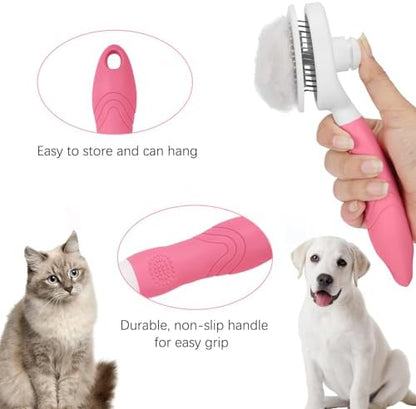 Self Cleaning Slicker Brush - Cat Brush Skin-Friendly Deshedding Grooming Massaging Tool for Long & Short Haired Pets, Cat Hair Brushes Easy Removes Undercoat for Dogs Cats Rabbits-UPGRADED, Pink - Image 4