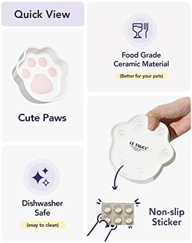 LE TAUCI Cat Food Bowl Ceramic, 8 oz Small Shallow for Indoor Kitten,Relief Whisker Fatigue Cute Paw Design Pet Dish with Slow Feed Function - Image 5