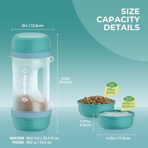 Dog Water Bottle Portable 33.5oz with Food Container & 2 Bowls - Image 2