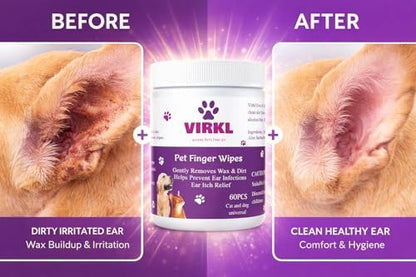 Pet Finger Wipes for Dogs & Cats – Ear, Eye and Teeth Cleaning Wipes – Alcohol-Free, Fragrance-Free, Plant-Based Grooming Wipes for Sensitive Pets – 60 Count - Image 2