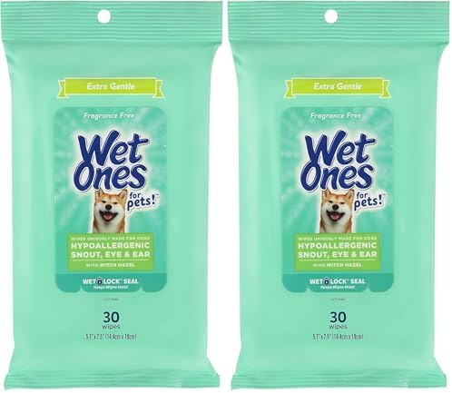 Wet Ones for Pets Extra Gentle Dog Wipes with Witch Hazel for Snout, Eye, Ear - Fragrance-Free Wipes with Wet Lock Seal, 30 Count (Pack of 2) by WetOnes