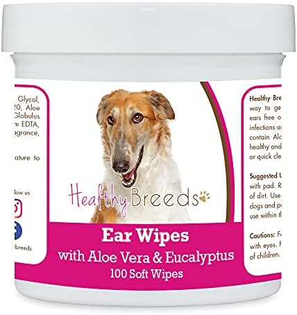 Healthy Breeds Borzois Ear Cleaning Wipes with Aloe & Eucalyptus for Dogs 100 Count by HealthyBreeds