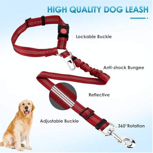 Lukovee Dog Seat Belt, 2 Pack, 3-in-1 Headrest & Seatbelt Clip & Latch - Image 2
