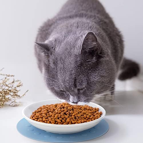 3 Ceramic Cat Plates with Non-Slip Mat, Wide Shallow Bowls for Wet/Dry Food - Image 2