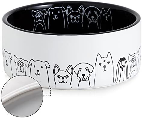 Fun Elements Ceramic Dog Bowls - Large, Non-Slip, 64 Fl Oz, Black with Adorable Dog Patterns (Large, Black) by IntoYourHouseOntoYourTable