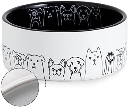Fun Elements Ceramic Dog Bowls - Large, Non-Slip, 64 Fl Oz, Black with Adorable Dog Patterns (Large, Black) by IntoYourHouseOntoYourTable
