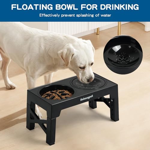 3-in-1 Elevated Slow Feeder Dog Bowls for Food and Water, 5 Heights Adjustable Raised Dog Bowls, Non-Slip, No Spill, for Small Medium Large Dogs and Cats(Black) - Image 6