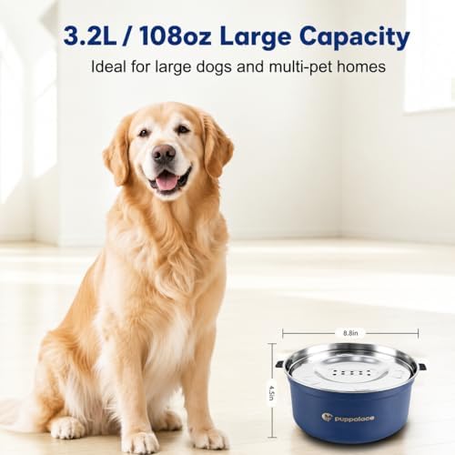 3.2L/108oz No Spill Dog Water Bowl Stainless Steel Blue - Image 3