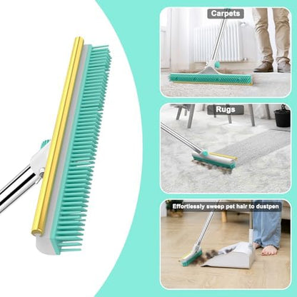 Carpet Rake for Pet Hair Removal - 60" Adjustable Long Handle Carpet Rake, 3 in 1 Reusable Pet Hair Removal Tool Kit, Cat Dog Fur Rakes Scraper Carpet Broom (White) - Image 6