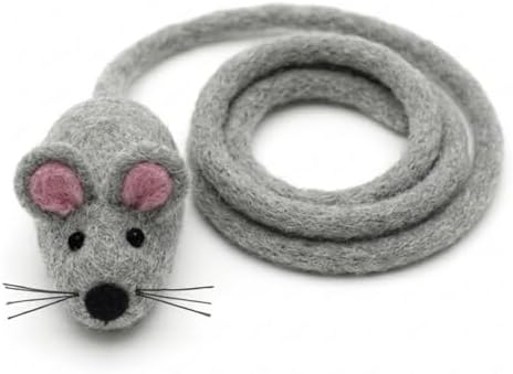 Glaciart One Mini Felt Mouse Cat Toy – Kitten & Small Cat Size, Natural Wool Catnip Toy, Soft Fuzzy Interactive Play Toy for Indoor Kittens, Safe Non-AZO Dyes, 1.4” Body with 12” Tail by GlaciartOne