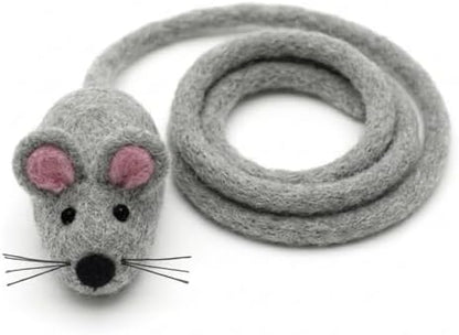 Glaciart One Mini Felt Mouse Cat Toy – Kitten & Small Cat Size, Natural Wool Catnip Toy, Soft Fuzzy Interactive Play Toy for Indoor Kittens, Safe Non-AZO Dyes, 1.4” Body with 12” Tail by GlaciartOne