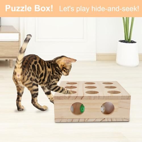 Hypeety Interactive Cat Toy Puzzle Box Wooden Treat Maze Scratcher Peek Play Toy Box Fun Interactive Cat Toy Fun Hide and Seek Agility Toys - Image 6