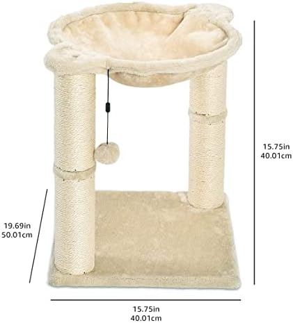 Amazon Basics Cat Tower with Hammock Bed and Scratching Post for Indoor Cats, Easy to Assemble, Interactive Hanging Ball, 15.8" x 15.8" x 19.7", Beige - Image 5