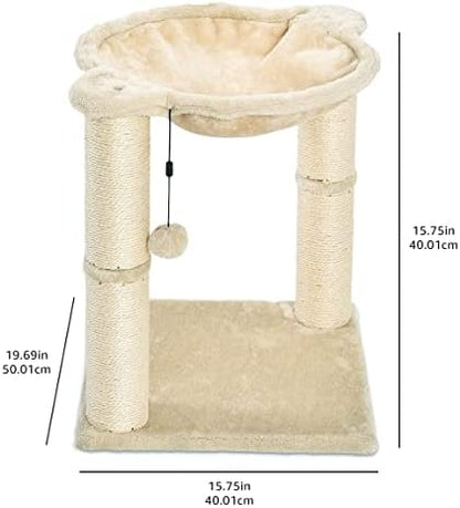 Amazon Basics Cat Tower with Hammock Bed and Scratching Post for Indoor Cats, Easy to Assemble, Interactive Hanging Ball, 15.8" x 15.8" x 19.7", Beige - Image 5