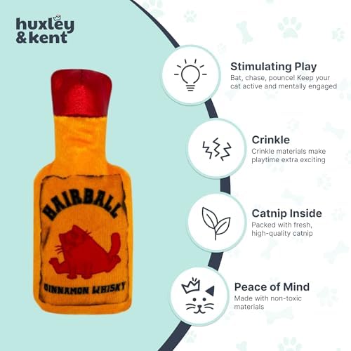 Huxley & Kent Plush Crinkle Catnip Cat Toy, Hairball Cinnamon Whisky - Image 4