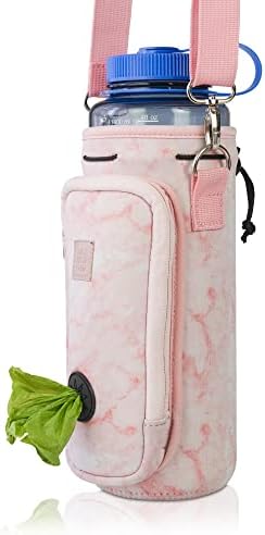 Made Easy Kit Water Bottle Carrier with Pocket for Dog Poop Waste Bags and Adjustable Padded Shoulder Strap (Tall & Large (40oz) with Bowl, Pink, Marble) - Image 6